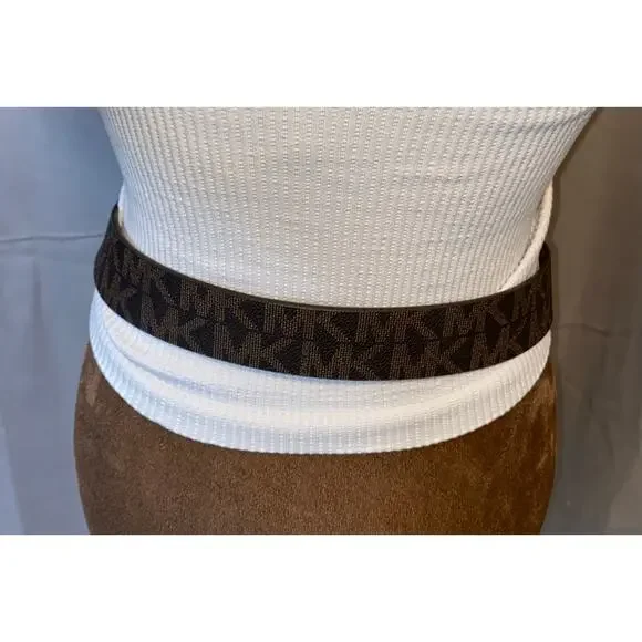 NWT Michael Kors Brown MK Logo Belt Gold Buckle Size Small - Picture 5 of 12